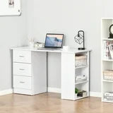 HOMCOM Computer Desk with 3-Tier Storage Shelves, 47 Inches Home Office Desk with Drawers, Study Writing Table, White