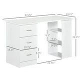 HOMCOM Computer Desk with 3-Tier Storage Shelves, 47 Inches Home Office Desk with Drawers, Study Writing Table, White