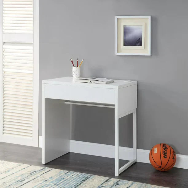 Mainstays Wood and Metal Desk, White, 28.7"W x 19.7"D, with 1 drawer